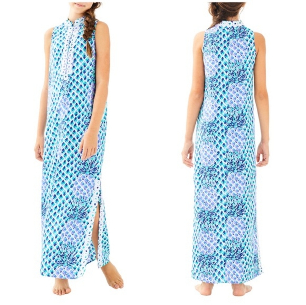 Lilly Pulitzer Jane Pineapple Maxi Dress Blue Purple Women's Sz 2